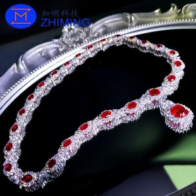 Collier en saphir rouge de sang de pigeon créé en laboratoire ∙ Tailles personnalisables, coupe exquise